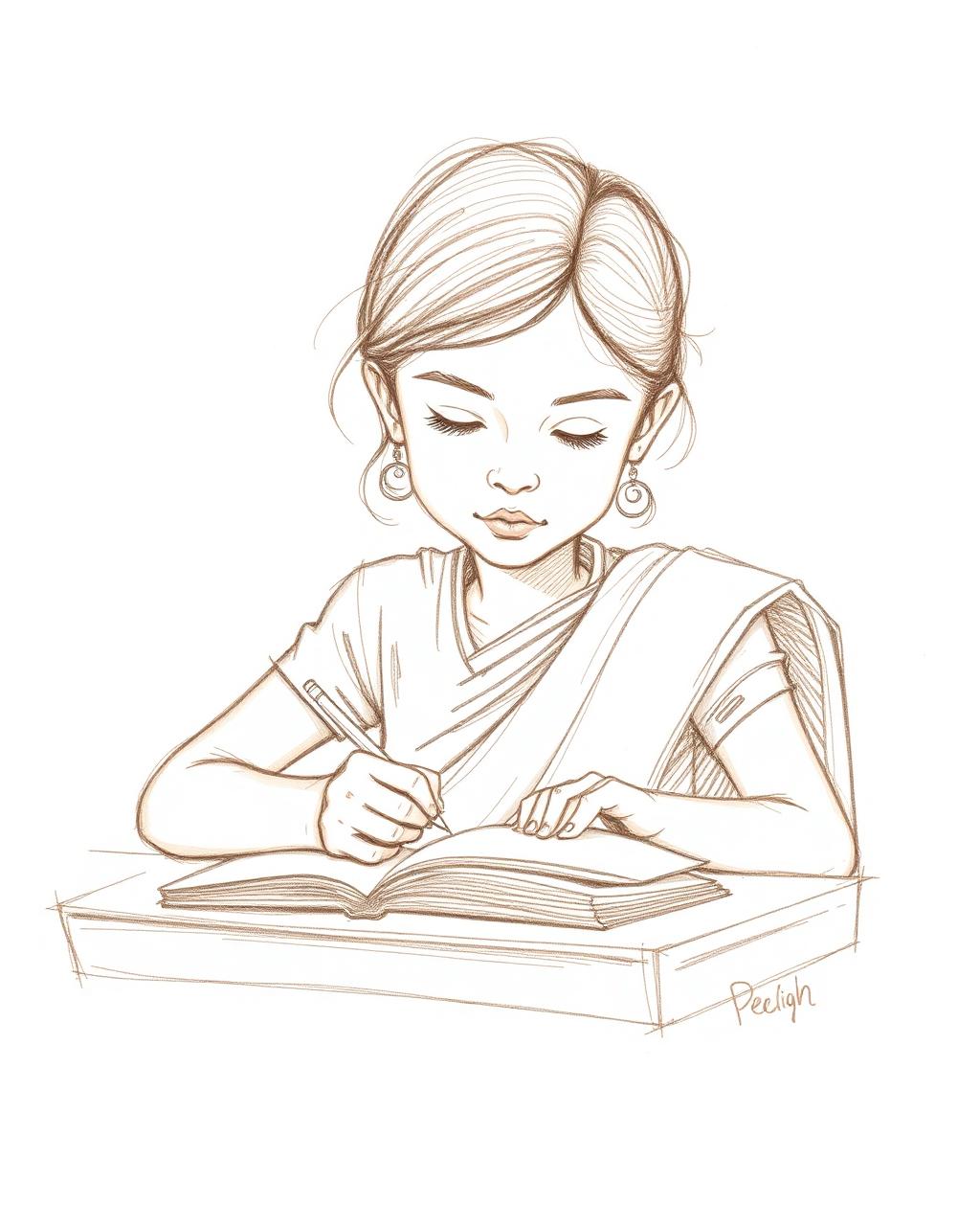 A young learner writing in her notebook