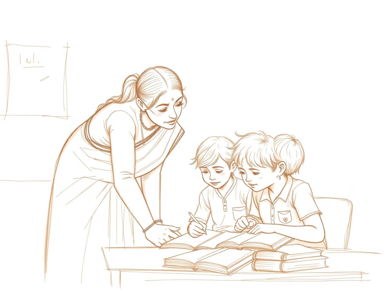 A teacher helping students